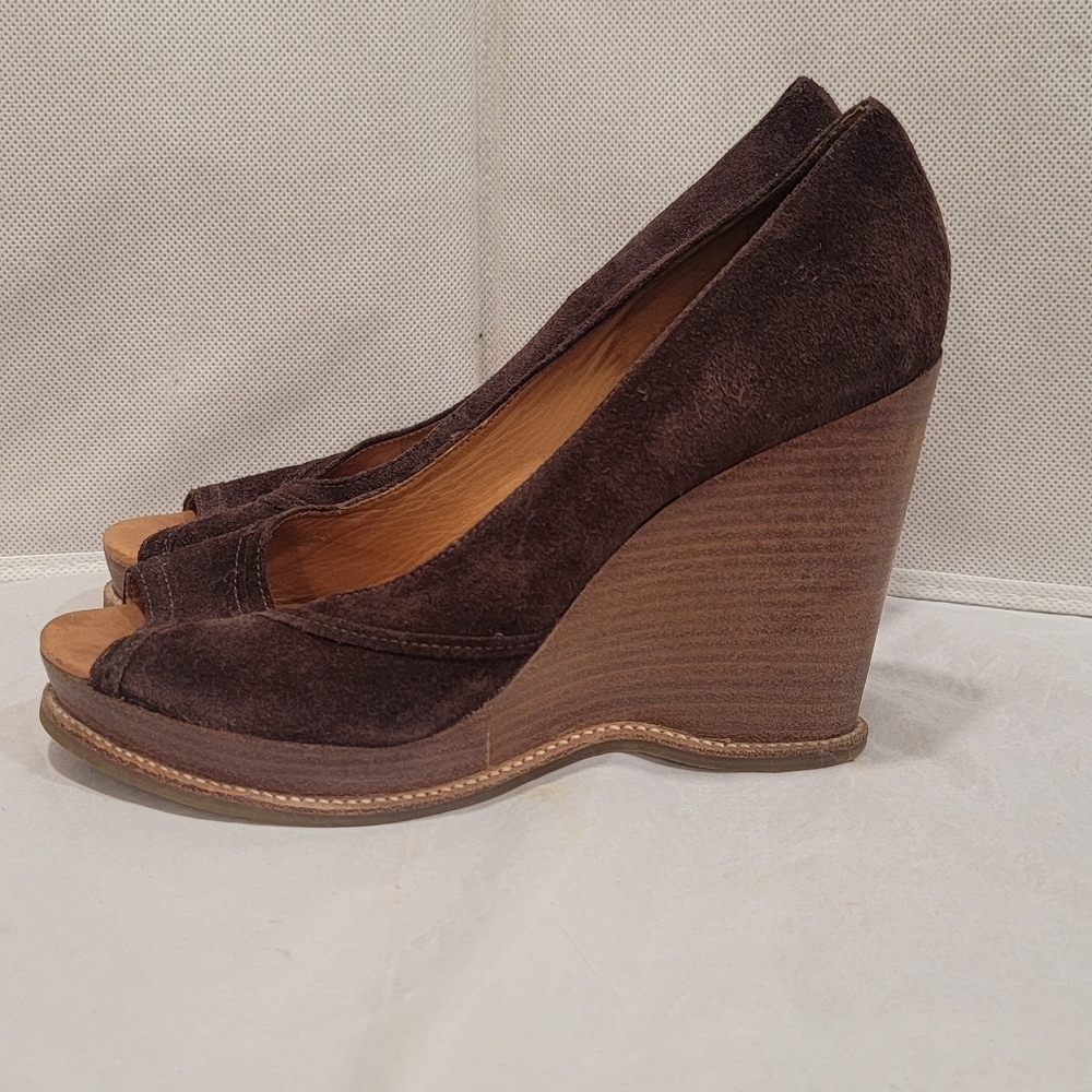 KORS - MICHAEL KORS BROWN SUEDE LEATHER 4" WEDGE HEEL SHOES (sz 7.5) - Picture 3 of 7